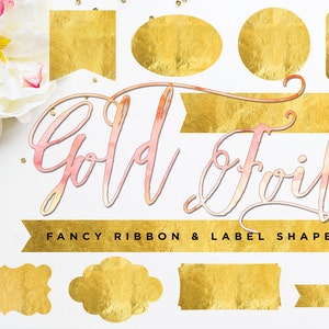 Gold Foil Ribbon & Label Shapes - digital CLiP ART - for photography scrapbook or logos - Gold Leaf Graphics