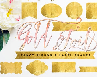 Gold Foil Ribbon & Label Shapes - digital CLiP ART - for photography scrapbook or logos - Gold Leaf Graphics