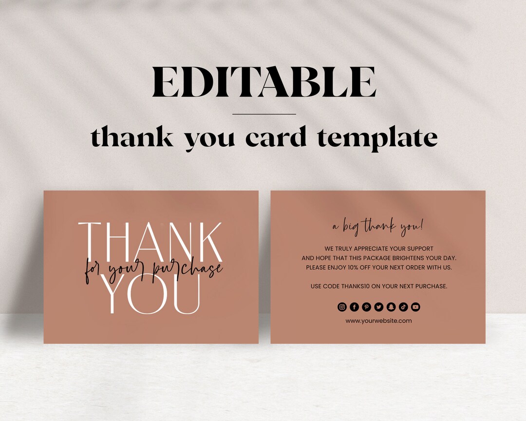 Editable Thank You Card Template Business Card Design Etsy