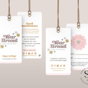Retro Small Business Hang Tag - Boutique Clothing Tag Template - Modern Pink Product Tag - Groovy Hang Tags - Editable Retail Tags - Jacklyn