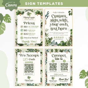 Editable Plant Sale Signs, Printable Payment Sign, Social Media Poster, Plant Store QR Sign Canva Template, DIY Custom Plant Shop Sign Set
