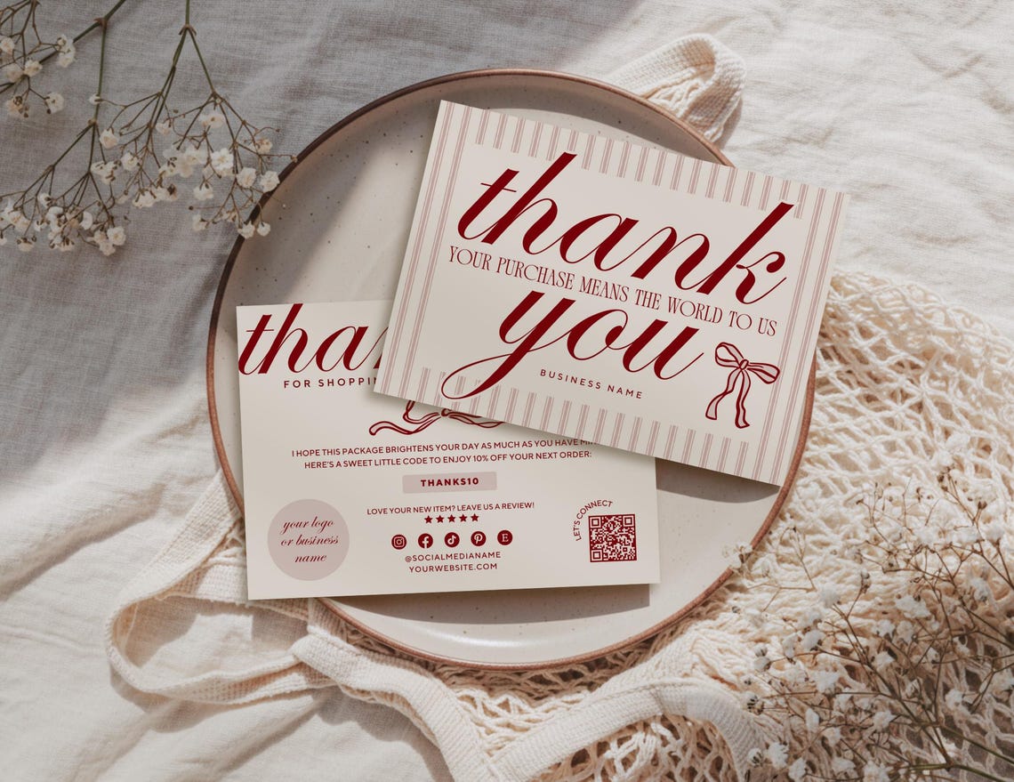 Luxury Thank You Card, Editable Elegant Pink Burgundy Customer Business ...