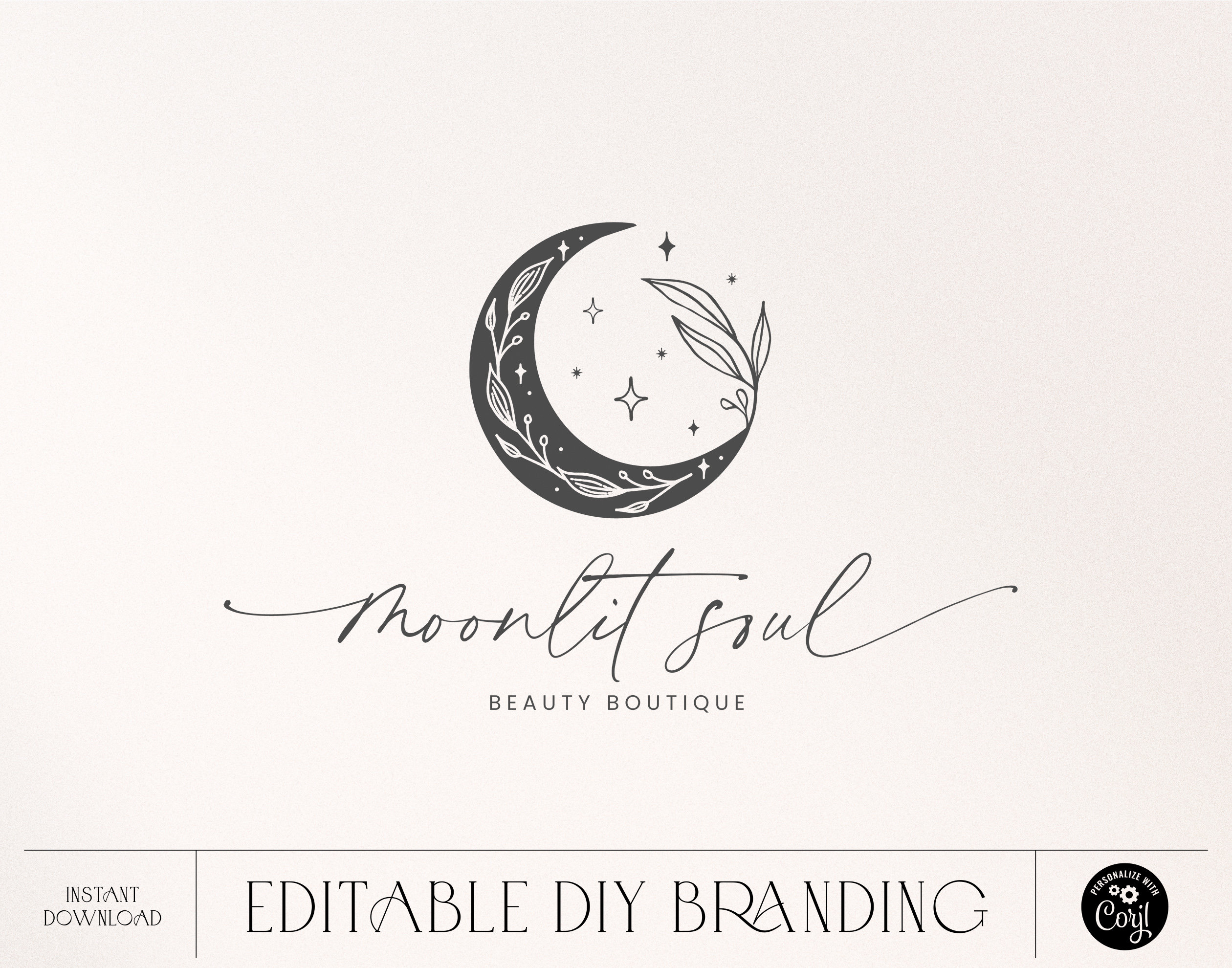 Botanical Moon Logo Design Instant Download Lunar Logo DIY Etsy Australia