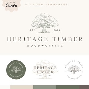 Forest Logo Canva Template, Oak Tree Logo, Premade Carpentry Logo, Farm Logo, DIY Brand Logo Design Suite, Watermark Logo, Rustic Tree Logo