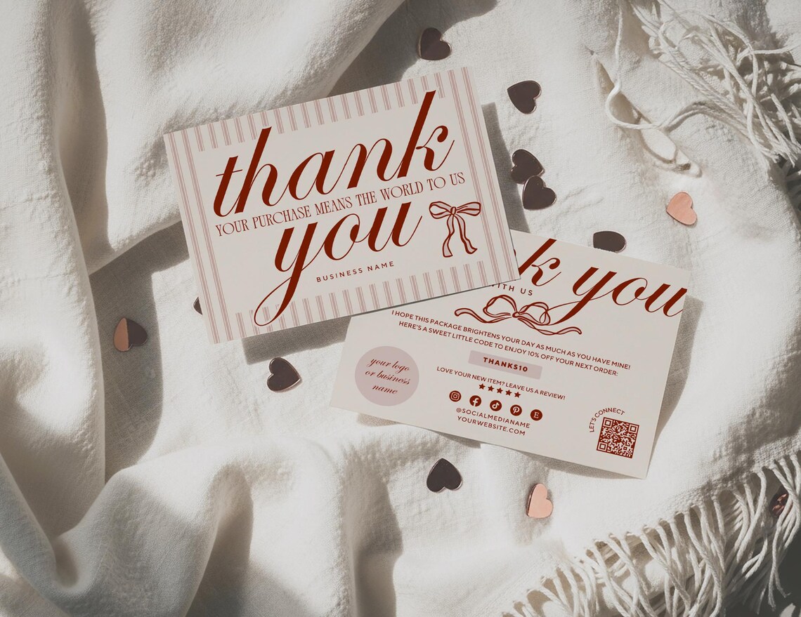 Luxury Thank You Card, Editable Elegant Pink Burgundy Customer Business ...