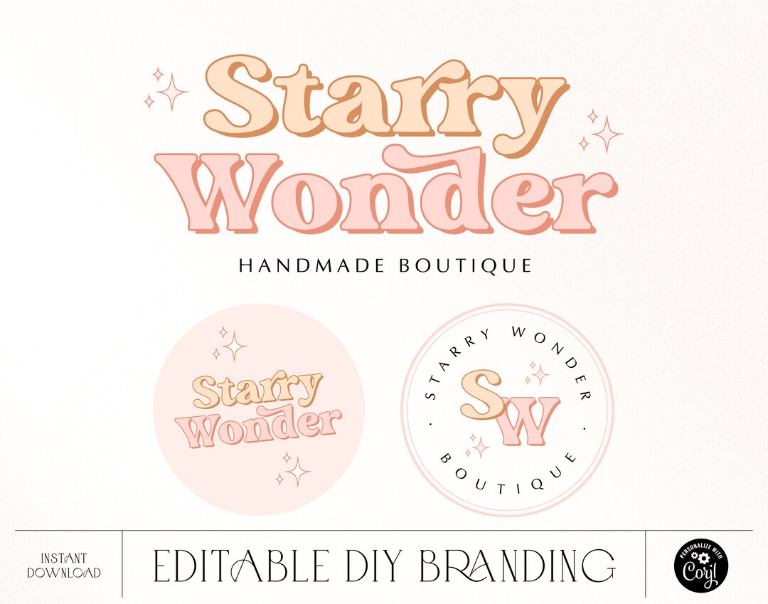 DIY Boho Retro Script Logo Design Instant Download, Premade Modern ...
