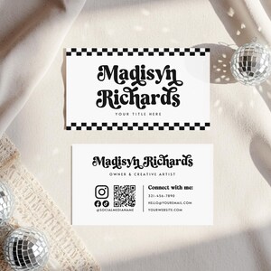 Retro Business Card Template Canva QR Code, Trendy Checker Editable ...
