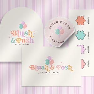 Pastel Balloon Logo Canva Template | Event Planner Logo Kit | Editable DIY Retro Party Business Logo | Feminine Small Business Branding Posh image 5