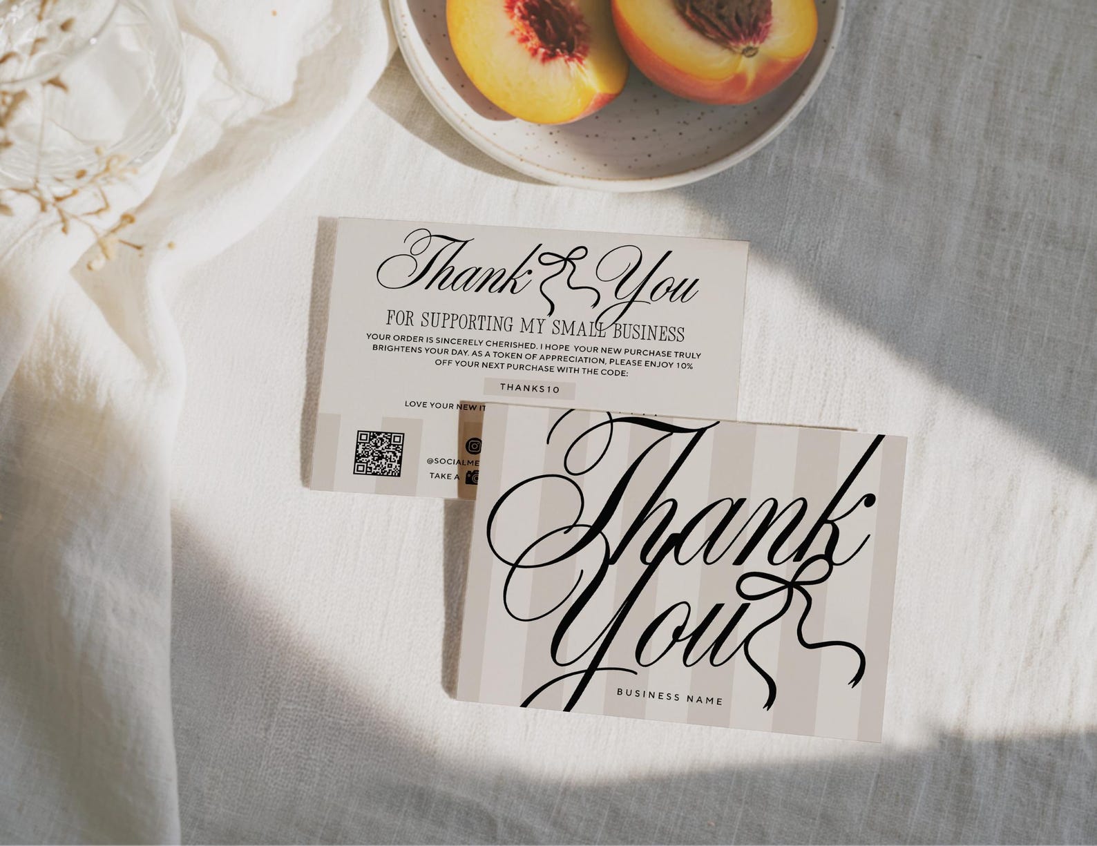 Luxury Thank You Card, Editable Elegant Stripe Customer Thank You ...