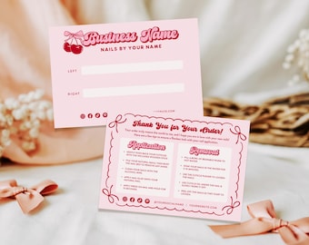 Coquette False Nails Backing Card Canva Template, Press On Nail Instructions Application Removal, Editable Nails Package Insert Cheri