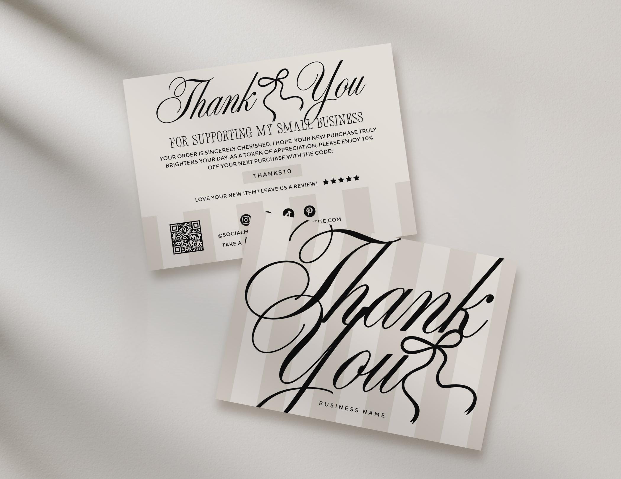 Luxury Thank You Card, Editable Elegant Stripe Customer Thank You ...