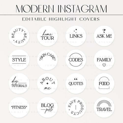 Editable Black Minimalist Modern Word Instagram Highlight - Etsy