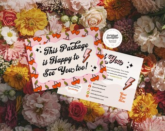 Retro heart cherry Thank You Card Canva Template, Pink & Red cool Printable Small Business Packaging Insert, Editable order thank you, Rebel