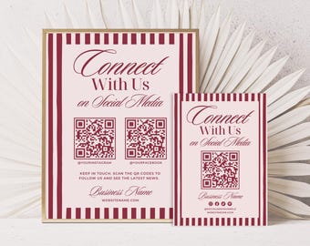 Elegant Social Media Sign Canva Template QR Code, Follow Us On Social Media, Small Business Sign Template, Social Media Business Sign, EL01
