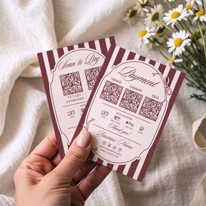 Scan to Pay Sign Canva Template | QR Code Payment Sign | Burgundy Pink Price List | Editable Small Business Market Sign Vendor Display EL02