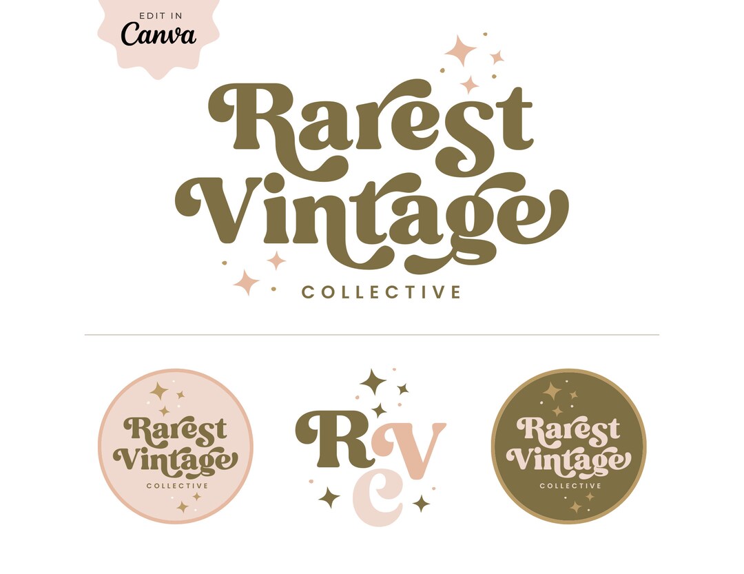 Editable Boho Logo Design Canva Template, Instant Download DIY Retro ...
