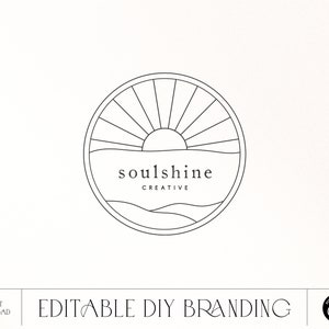 Modern Sun Logo design Instant Download, Boho Sunshine Logo DIY Premade logo, Premade Logo,  Editable Nature Logo, Small Business Logo