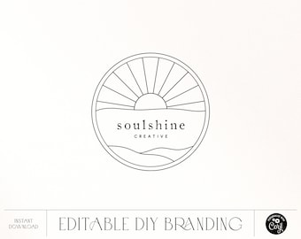 Modern Sun Logo design Instant Download, Boho Sunshine Logo DIY Premade logo, Premade Logo,  Editable Nature Logo, Small Business Logo