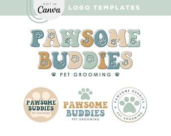 Pet Grooming Logo Design Template, Editable Canva Logo Design, Colorful Pet Sitting Logo, Paw print Branding, Dog Cat Business logo, Pawsome