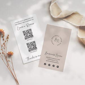 QR-code Laat een beoordeling achter voor ons Visitekaartje Canva-sjabloon, doe-het-zelf Google Facebook Scanbare bedankkaart voor bedrijven 2 x 3,5" Connect-kaart - Kait