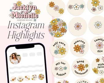Retro Boho Instagram Highlight Covers, Editable Canva Instagram Story Icons, 70s Boho Retro Vibe Instagram Highlight Story Icons - Jacklyn