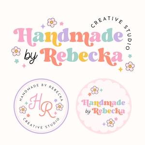 DIY Retro Groovy Flower Logo design Instant Download, Premade Modern Colorful 70s Logo, Boutique blogger Photography Logo Brand - Becka
