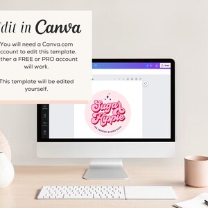 Retro Pink Red Navy Logo Kit, Editable Canva Logo Template, Girly ...