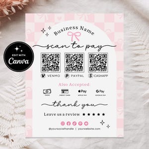 Szablon znaku Coquette Scan to Pay, znak kodu QR, znak akceptowanych płatności, znak płatności do druku, znak CashApp Paypal, znak do druku, jedwab