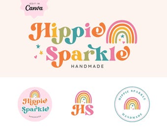 Retro Rainbow Logo Template, Editable Canva Logo Kit, Editable retro branding, Colorful Vintage-Inspired Branding for Small Business, twine