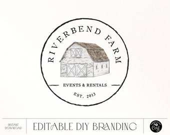 Vintage Farm Logo Design Sofort-Download, DIY Vorgefertigte White Barn-Logo, Gehöft Branding, Bearbeitbares Gehöft Logo-Design, Rustikales Scheunen-Logo