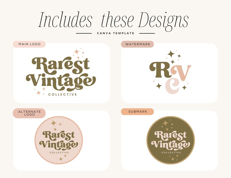 Editable Boho Logo Design Canva Template, Instant Download DIY Retro ...