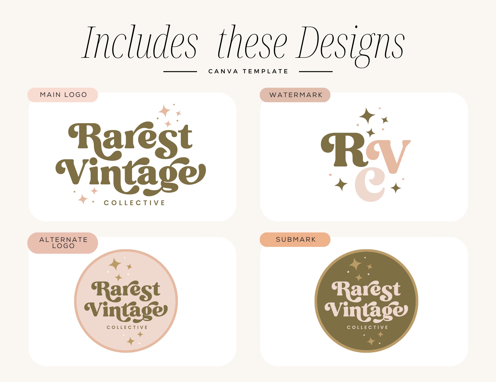 Editable Boho Logo Design Canva Template, Instant Download DIY Retro ...