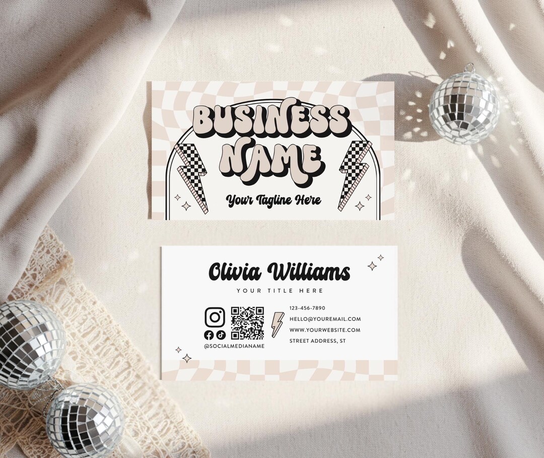 Retro Business Card Template Canva QR Code, Trendy Lightening Bolt ...