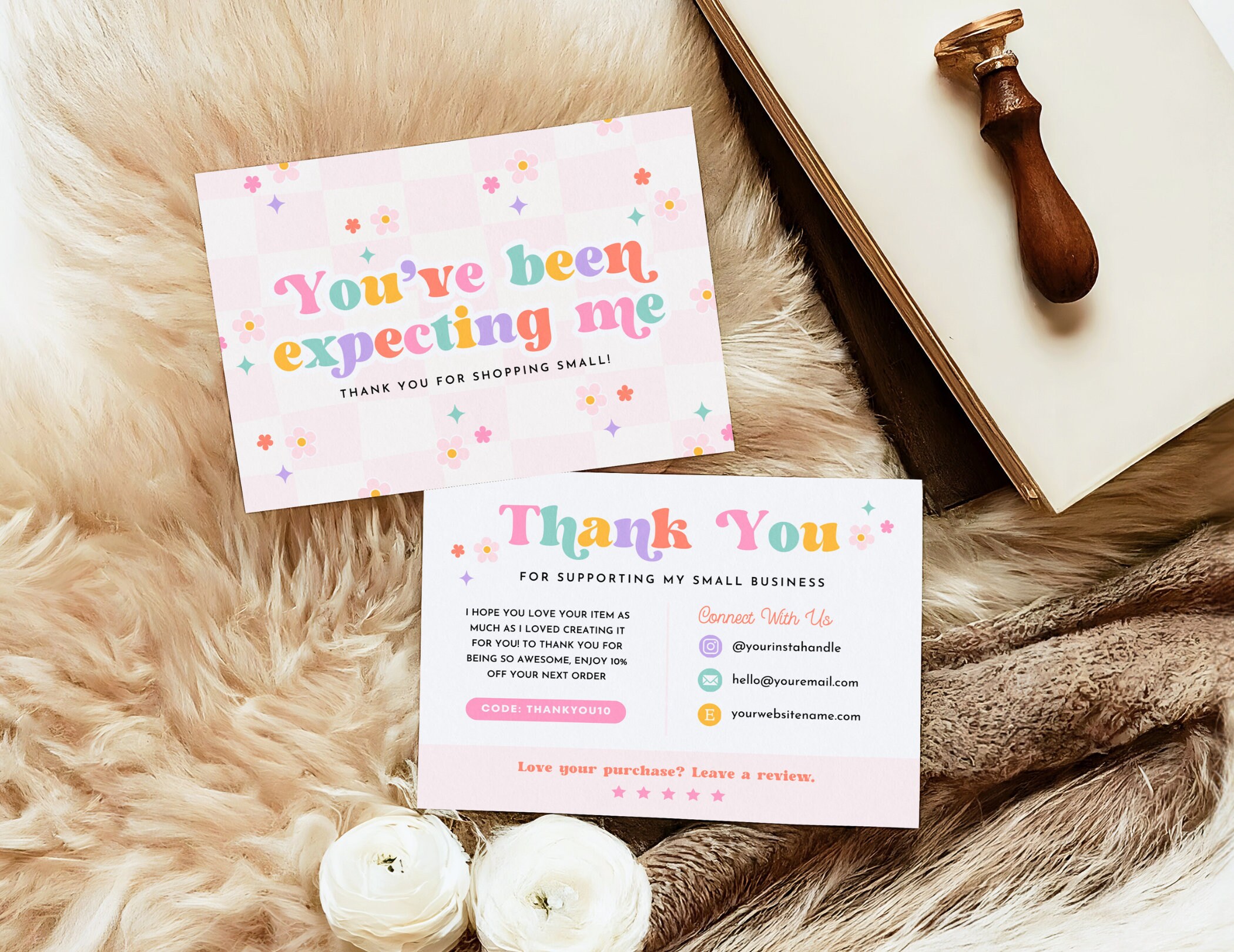 Retro Colorful Thank You Card Canva Template, Colorful Boho Small ...