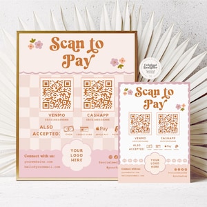 Printable Payment Sign QR Code Canva Template, Cottagecore Scan to Pay Sign, Accepted Payments Sign, CashApp Paypal Sign Customizable, Nina