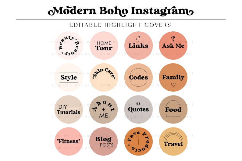 Editable Modern Boho Word Instagram Highlight Covers Boho | Etsy