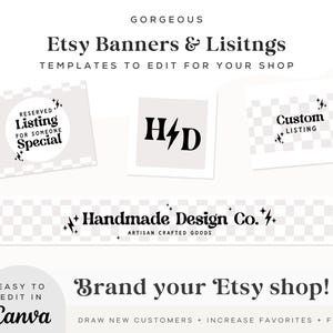 Editable Modern Retro Etsy Shop Template Kit Canva, Black and White ...