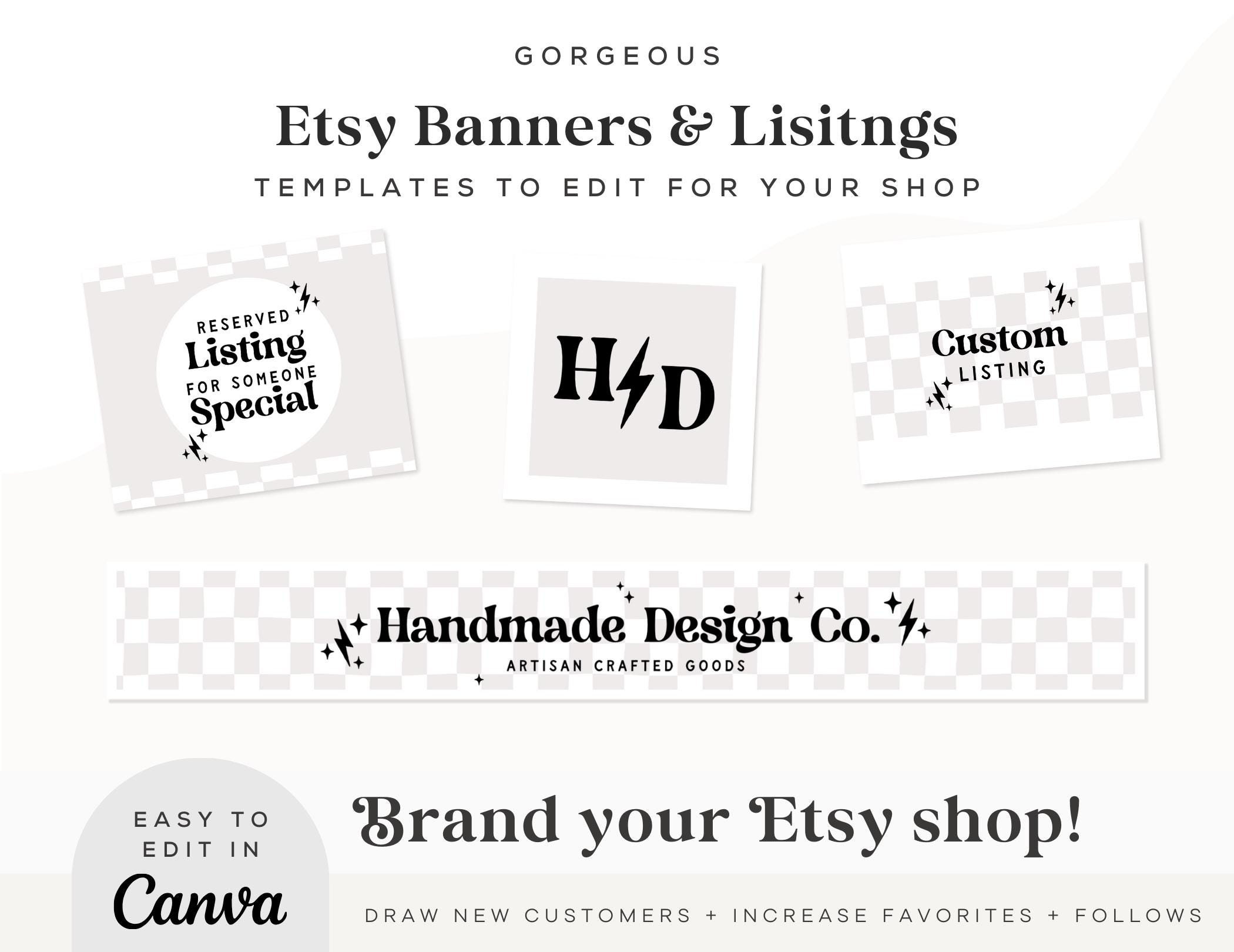 Editable Modern Retro Etsy Shop Template Kit Canva, Black and White ...