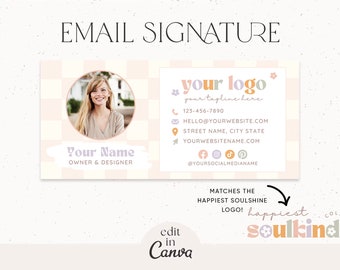 Editable Retro Flower Email Signature, Gmail Outlook, Small Business Email Signature Block , Boho Email Attachment Canva Template - Happi