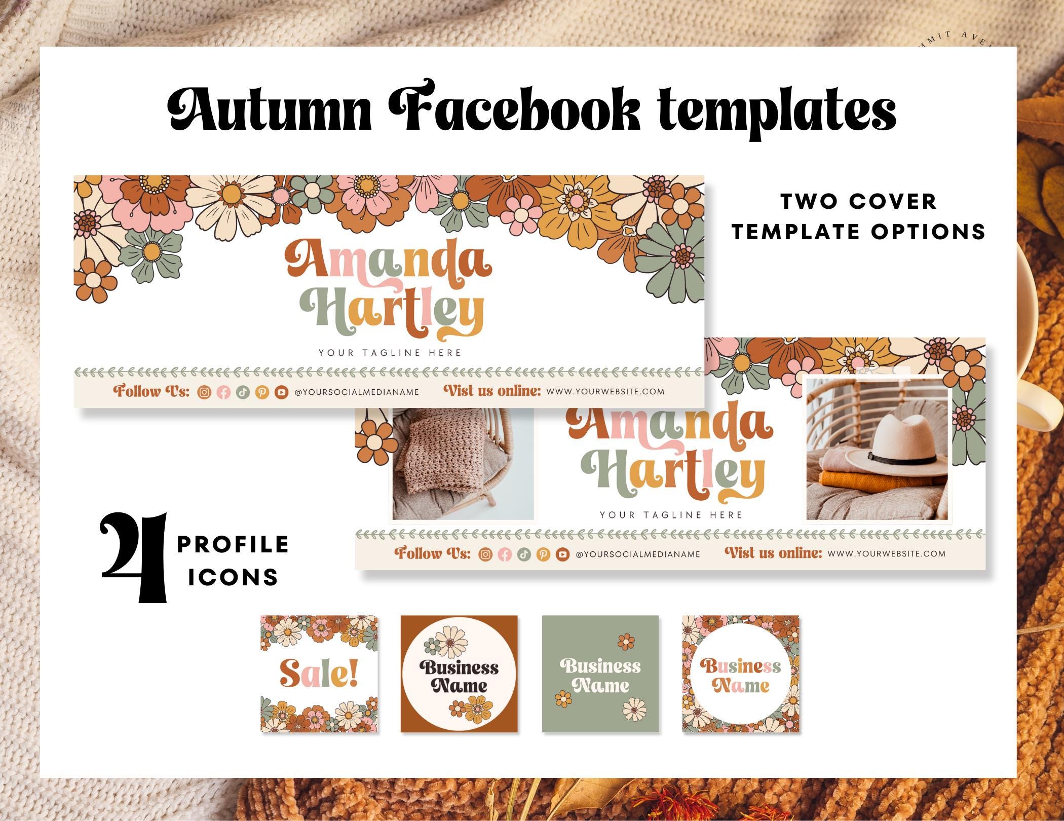Editable Fall Facebook Kit, Retro Flowers Facebook Page Banners, Groovy ...