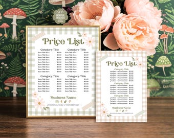 Cottagecore Price List Canva Template, Printable Payment Sign, Editable Pricing Sheet, Price Guide, DIY retro daisy Price Sheet, Florest