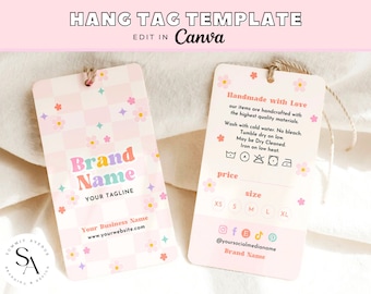 Retro Flower Editable Price Tag Canva Template, Check Printable Product Tags, Custom Clothing Hang Tag, Business Hang Tag Template, Becka