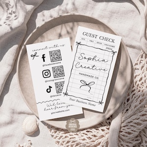 Vintage Guest Check Connect Card Canva Template, Black & White Business Insert for Social Media QR Codes, Editable Coquette Branding Beau