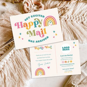 Retro-Business-Dankeschön-Kartenvorlage, Regenbogen-Groovy-Bearbeitbare Dankeskarte, 70er Jahre anpassbare Einkaufskarte, Canva-Vorlage, Schnur