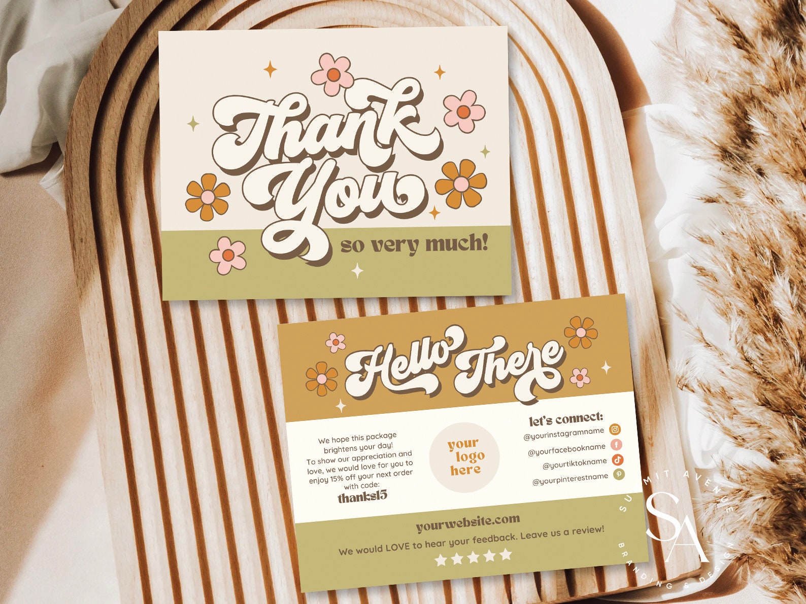 Retro Business Thank You Card Template Groovy Floral Editable - Etsy UK