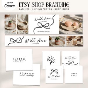 Editable bow Etsy Shop Template Kit Canva, Minimalist Black and White Etsy Shop Banners, Etsy Seller Template, DIY Etsy Store Branding, WB22