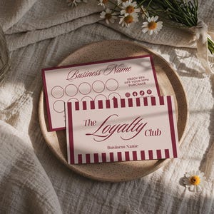 Modelo de cartão de fidelidade editável de luxo, cartão perfurado elegante para clientes, cartão de desconto para impressão, design de cartão de recompensas, cartão de carimbo para clientes, EL01