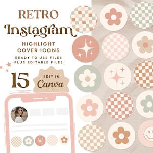 Retro Instagram Highlight Covers | Cute IG Branding Kit | Checker & Flower Instagram Story Icons | Soft Pastel Boho Highlight Covers - Twine
