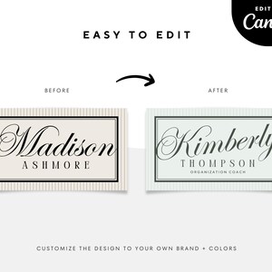 Pu&ograve; includere: Immagine di un modello di design con i testi "Madison Ashmore" e "Kimberly Thompson, Organization Coach." Facile da modificare in Canva, con un esempio prima e dopo. Personalizzabile con il tuo marchio e i tuoi colori.