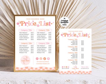 Colorful Price List Canva Template, Printable Payment Sign, Cute floral Editable Pricing Sheet, Price Guide, Trendy Rainbow Price Sheet Lark